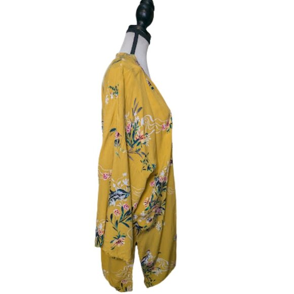 Cotton:On Yellow Floral Kimono Cardigan XS/S | Lightweight Boho Duster - Picture 2 of 9